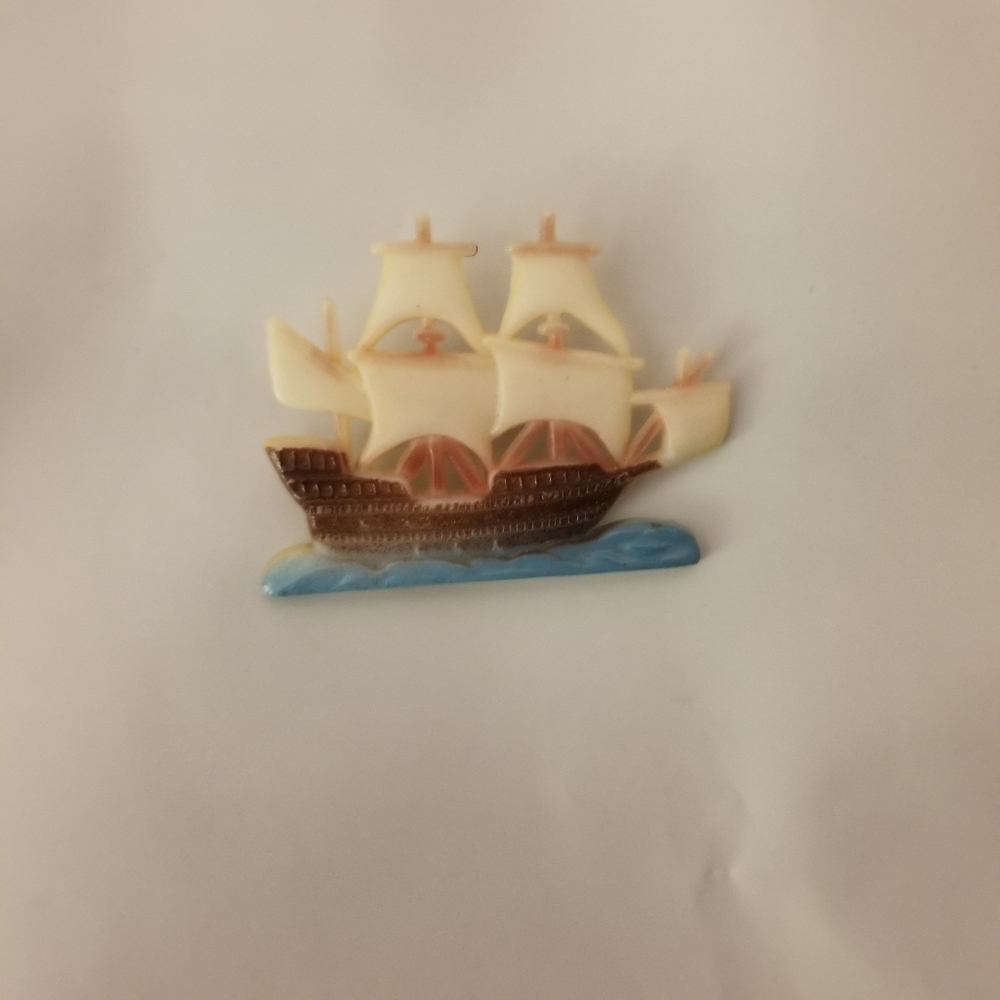 Vintage Mens Ship Brooch 1-1/2" x 1-1/2".